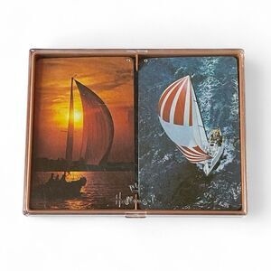 Hallmark Sail Away Bridge Playing Cards Plastic Coated Double Deck Storage Case